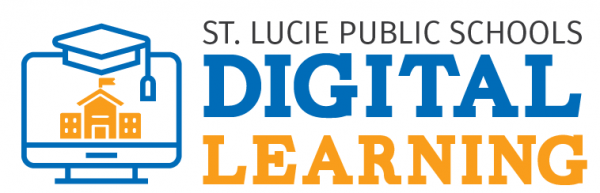 2020 COM My School Online Logo Final 2 E1628013854797 600x193 1 St. Lucie Public Schools Digital Learning logo featuring a computer monitor with a graduation cap and school building inside. The text reads "St. Lucie Public Schools Digital Learning".